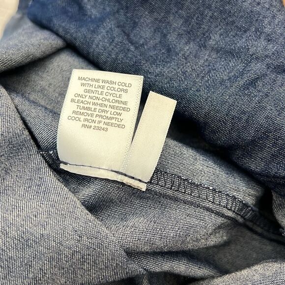 New York & Company Dress Sz Small Denim VNeck Long Sleeve Slimming Ruched Button - Picture 11 of 13